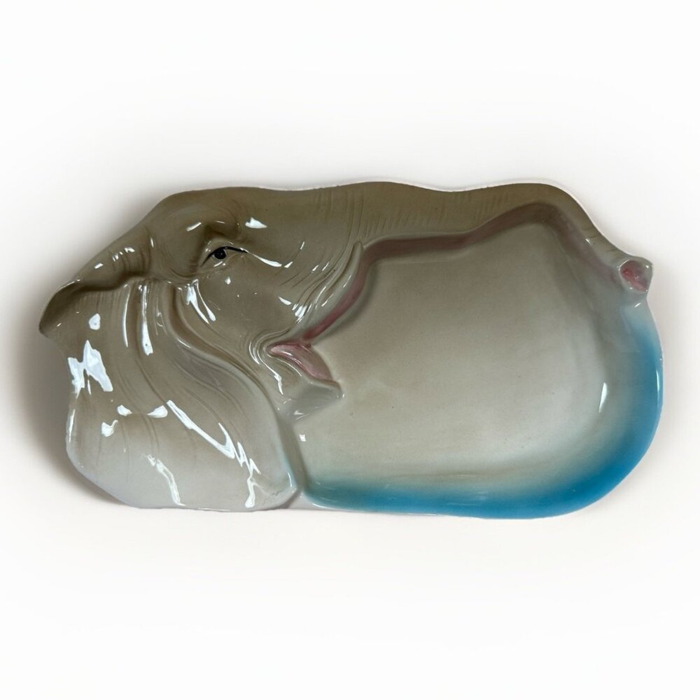 Vintage Fitz and Floyd Ceramic Elephant Trinket Dish Vanity Tray  From 1976 - 9”